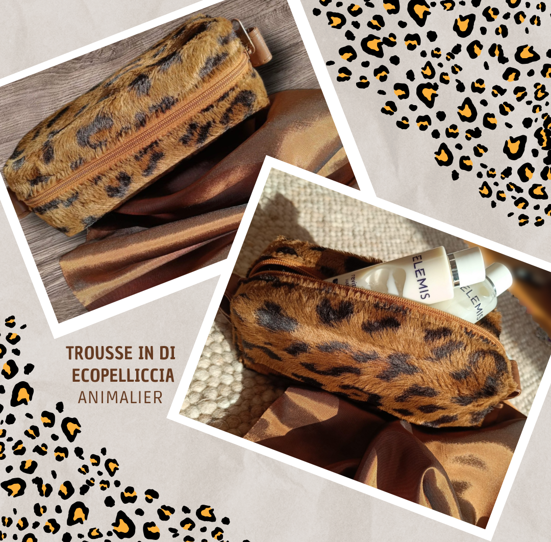 Borsa cosmetica in pelliccia sintetica con motivo leopardato, fatta a mano dai nostri utenti, ideale per i cosmetici